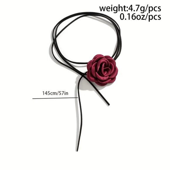Choker Necklace Rose Flower Sexy Collar Sexy Edgy Glam Scene Rave Black Stylish - Picture 2 of 2
